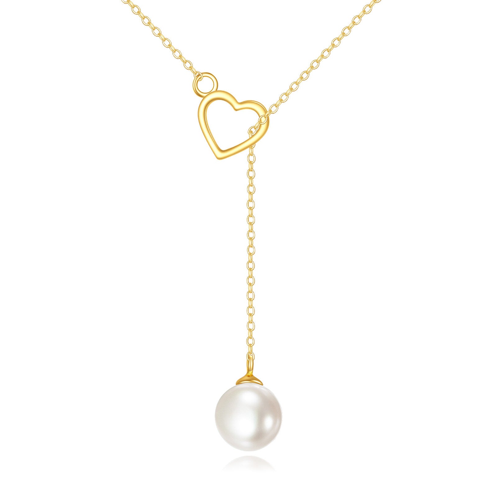 14K Gold Pearl Heart Adjustable Y Necklace