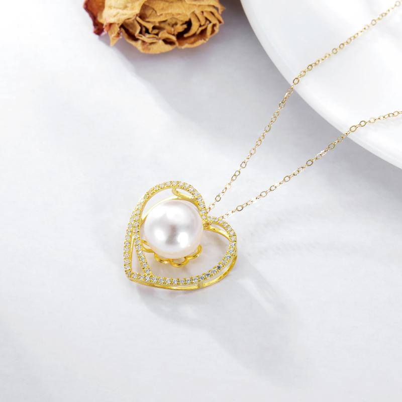 14K Gold Pearl Heart Pendant Necklace
