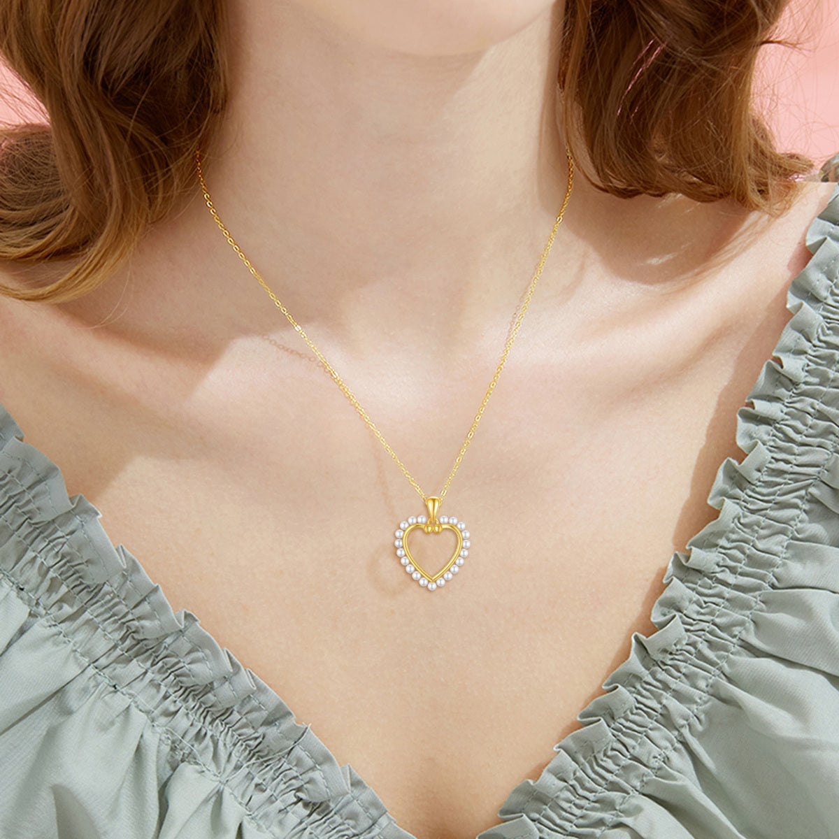 14K Gold Pearl Heart Pendant Necklace