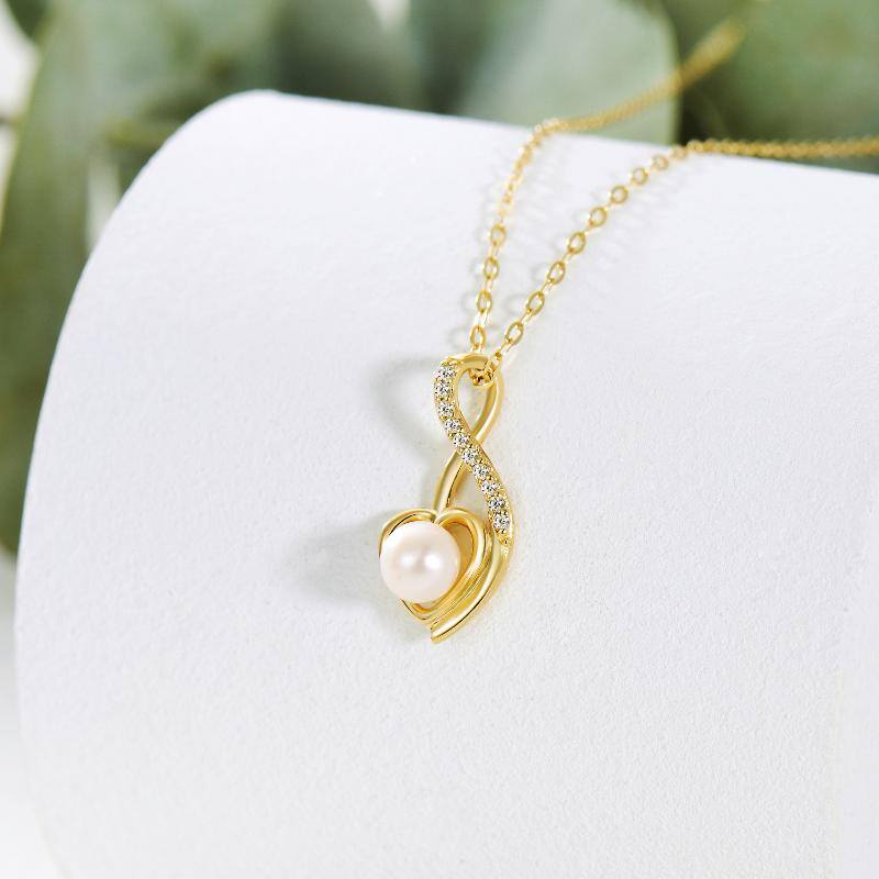 14K Gold Pearl Heart & Ribbon Pendant Necklace