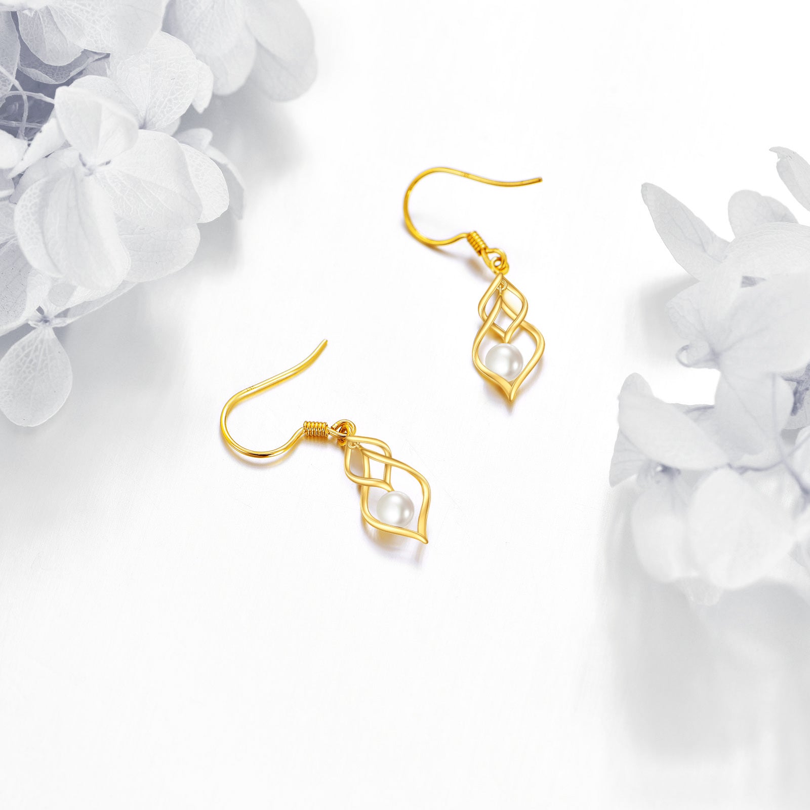 14K Gold Pearl Infinity Symbol Drop Earrings