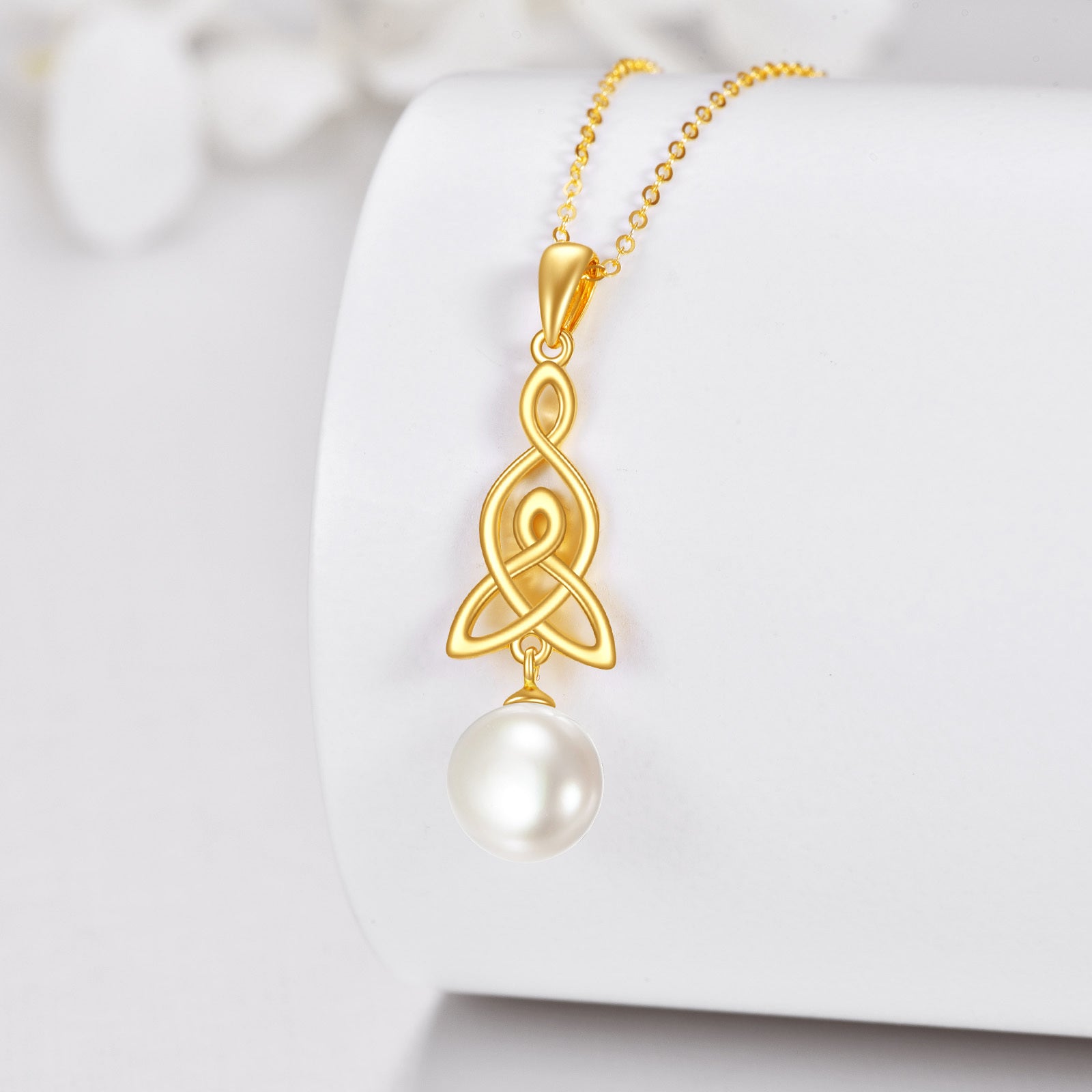 14K Gold Pearl Infinity Symbol Pendant Necklace