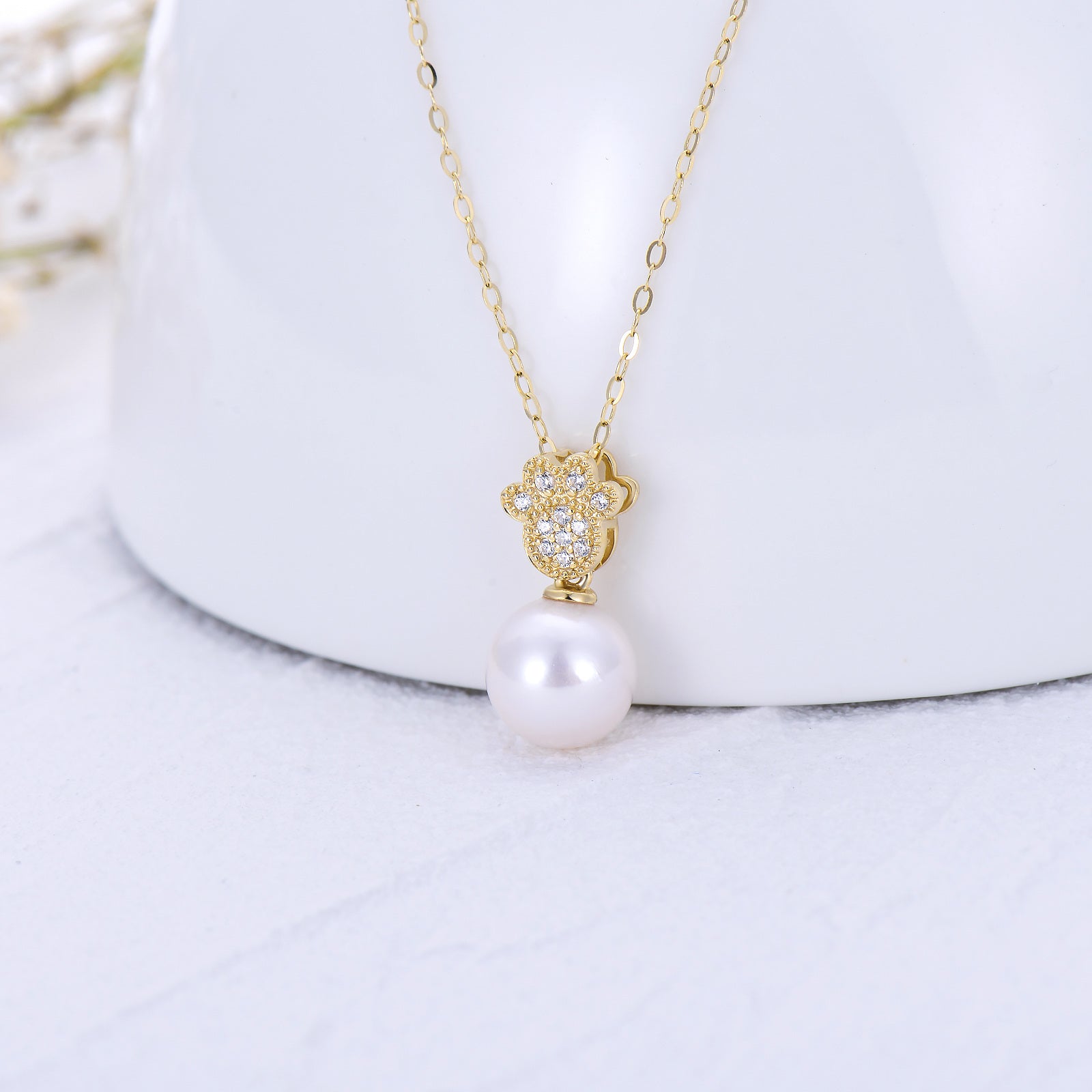 14K Gold Pearl Paw Pendant Necklace