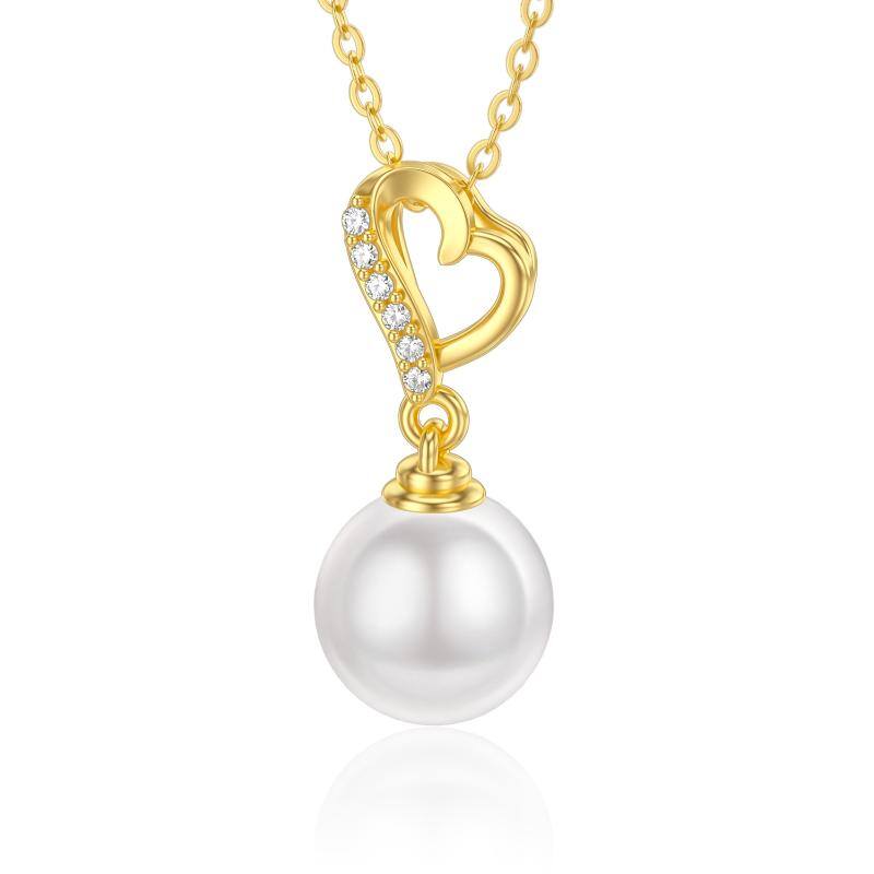 14K Gold Pearl Round Pendant Necklace