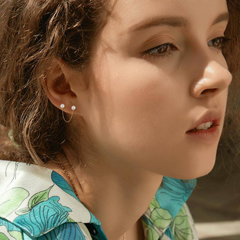 14K Gold Pearl Round Stud Earrings