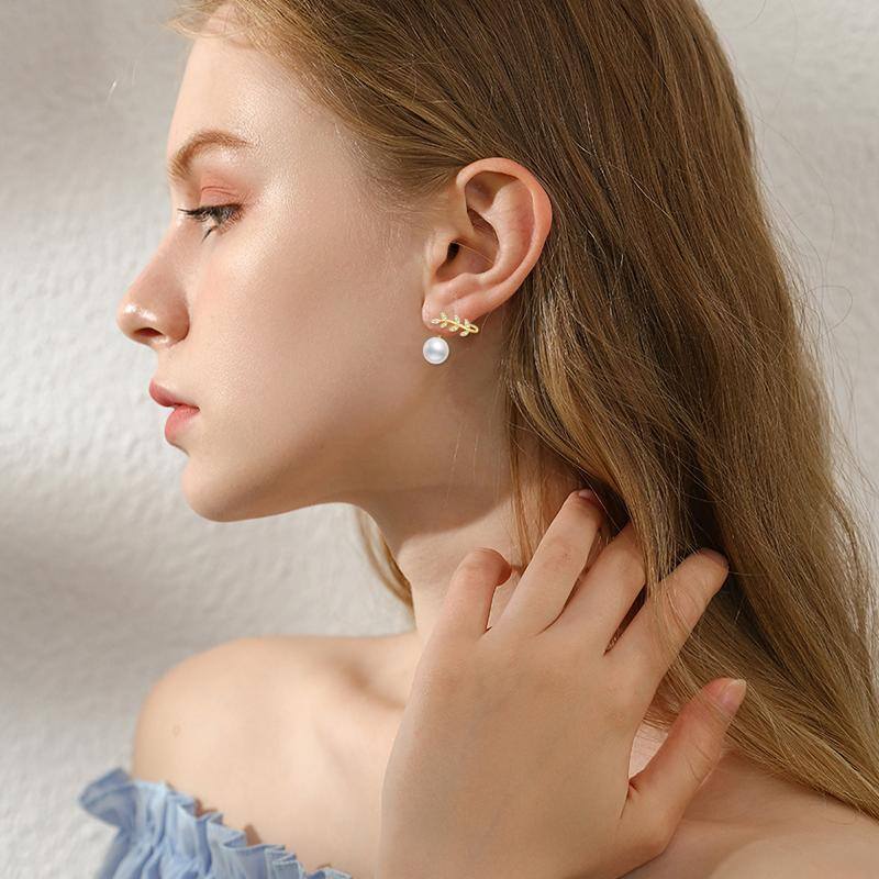 14K Gold Pearl Round Stud Earrings