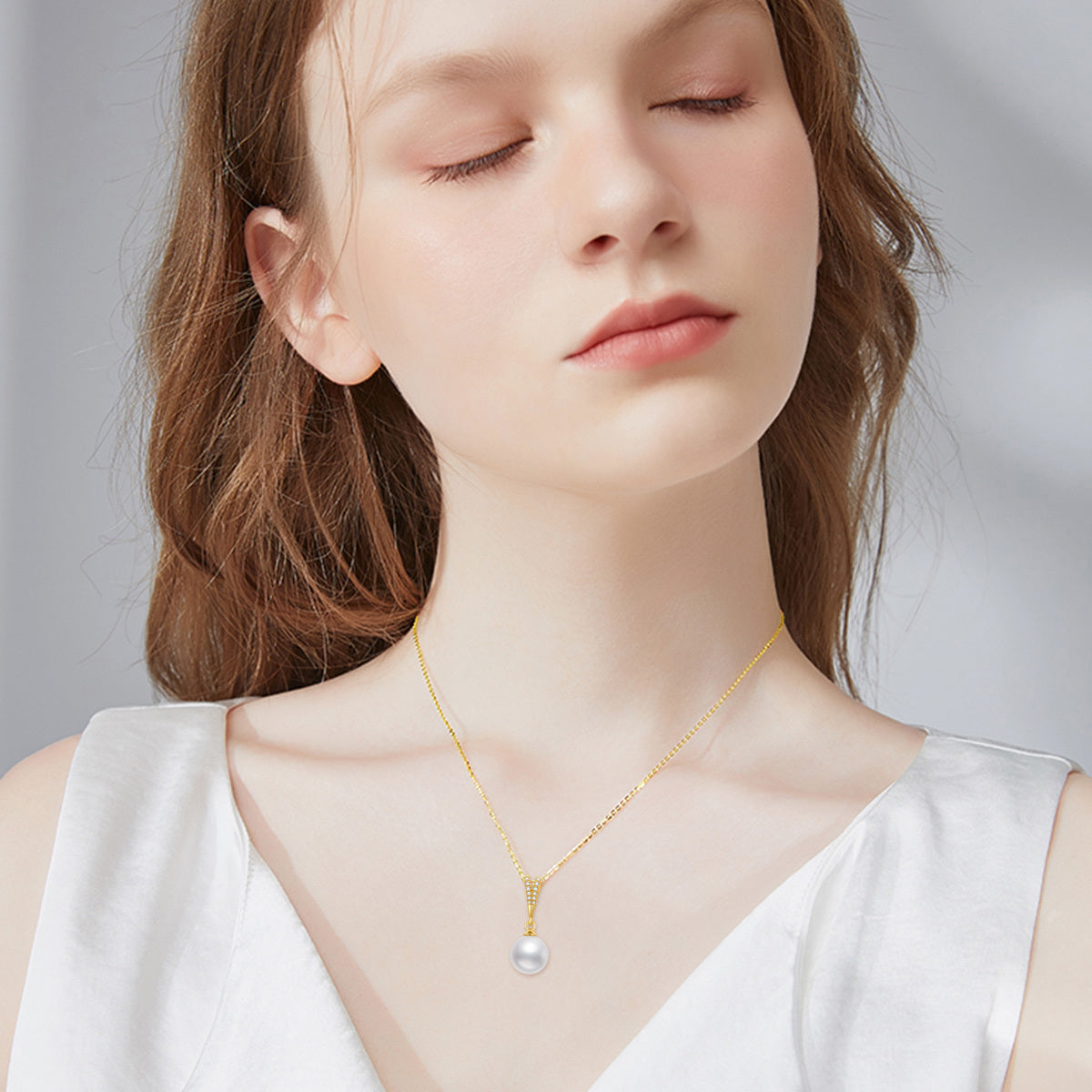 14K Gold Cubic Zirconia & Pearl Spherical Pendant Necklace
