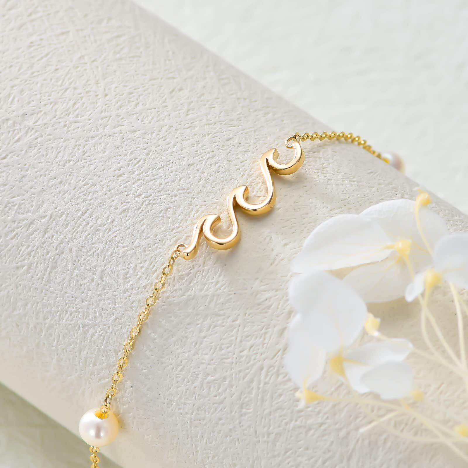 14K Gold Pearl Spray Charm Bracelet