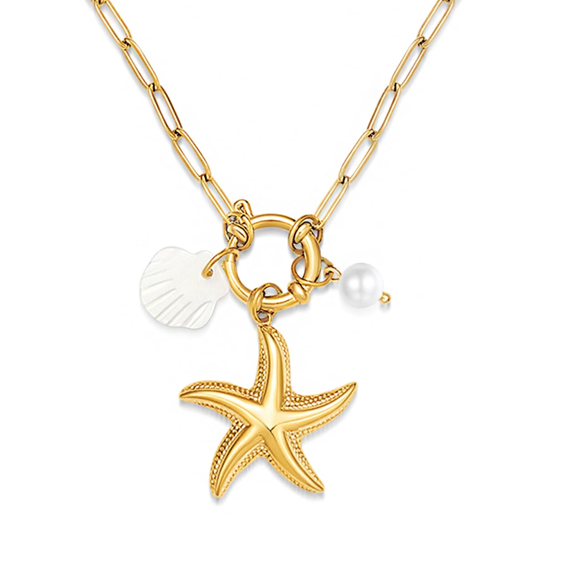 Sterling Silver with Yellow Gold Plated Pearl Star Pendant Necklace