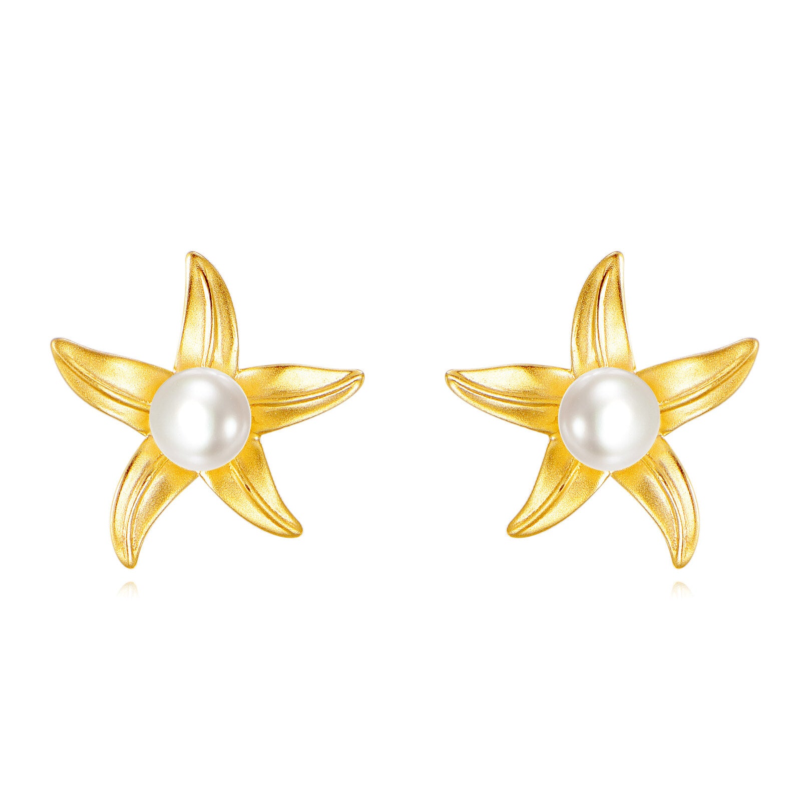 14K Gold Pearl Starfish Stud Earrings