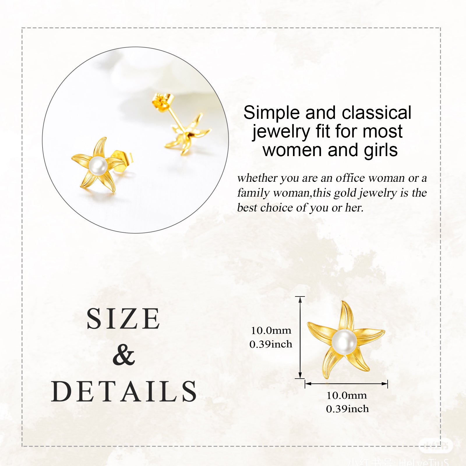 14K Gold Pearl Starfish Stud Earrings