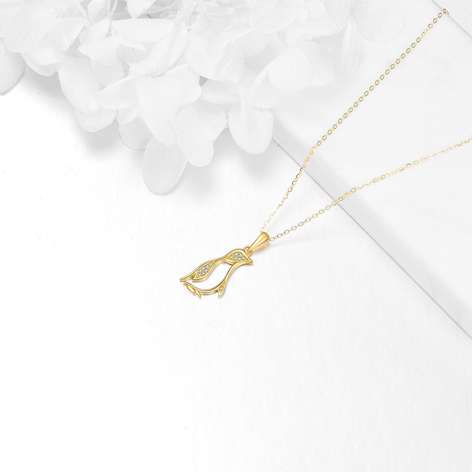 14K Gold Cubic Zirconia Penguin Pendant Necklace