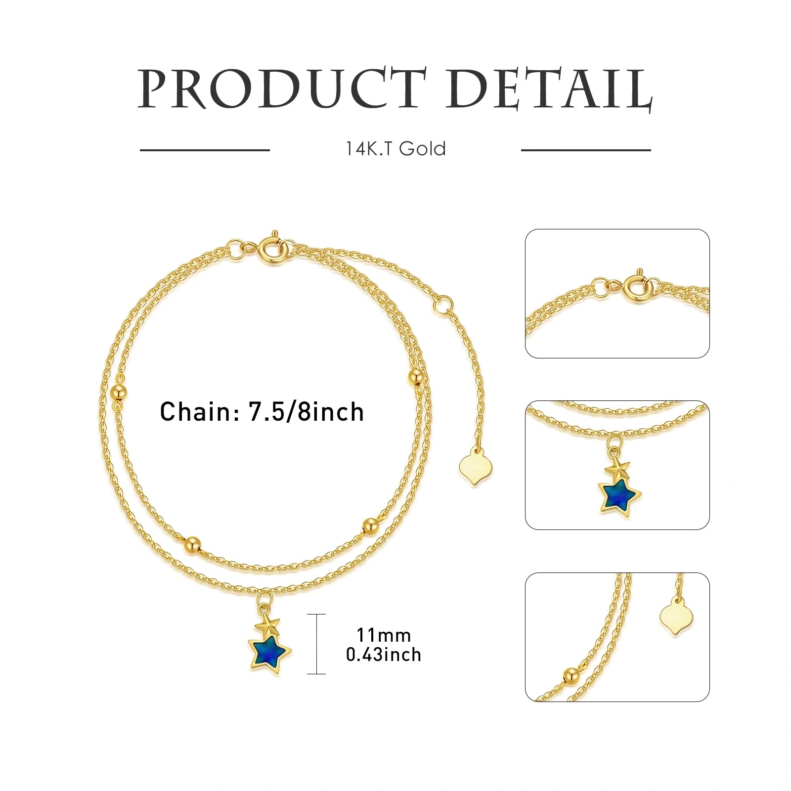 14K Gold Pentagram Layerered Bracelet