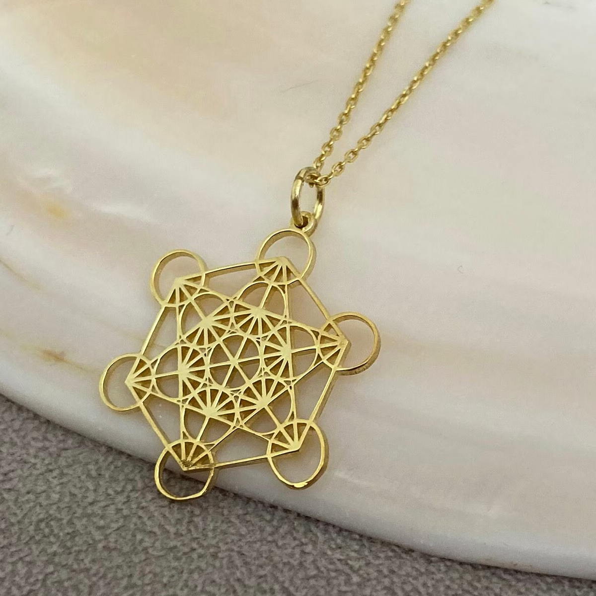 Gold Vermeil Pentagram & Round Pendant Necklace