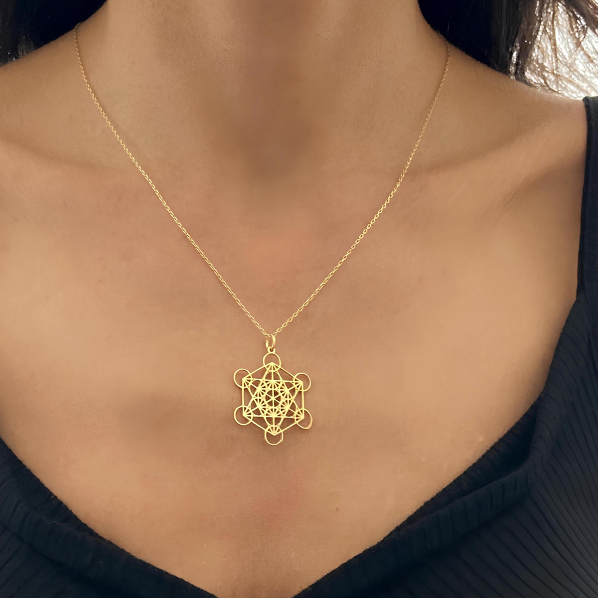 Gold Vermeil Pentagram & Round Pendant Necklace
