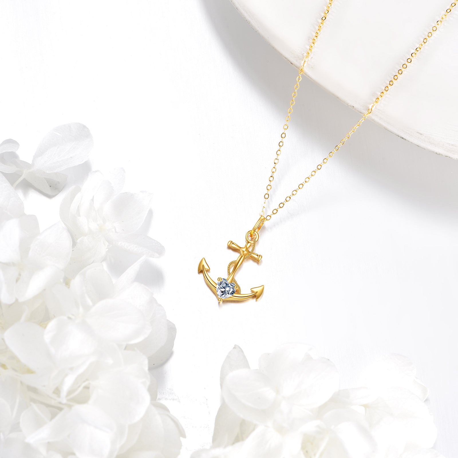 14K Gold Personalized Birthstone Anchor Cross Necklace for Women