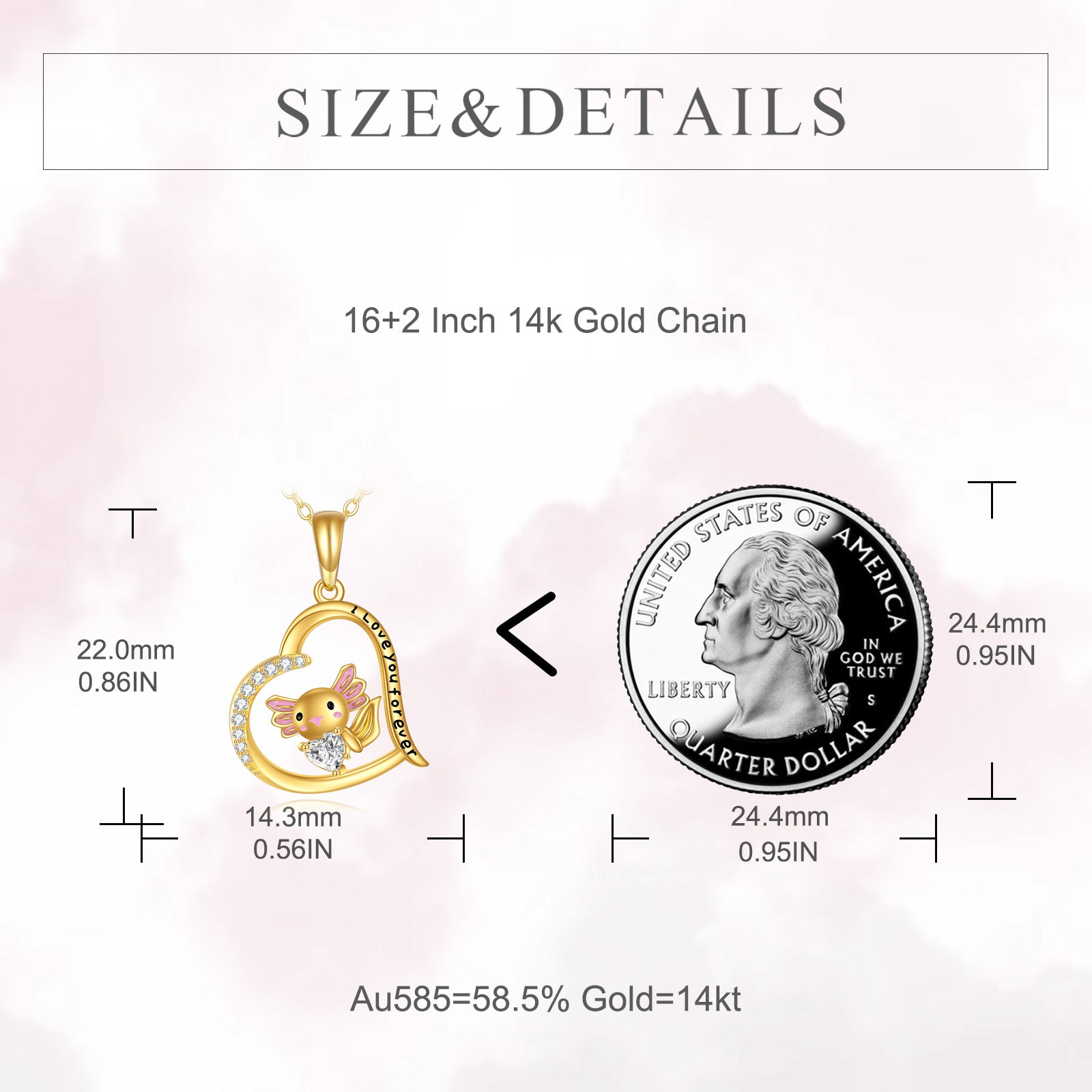 14K Gold Personalized Birthstone Axolotl Heart Necklace for Women