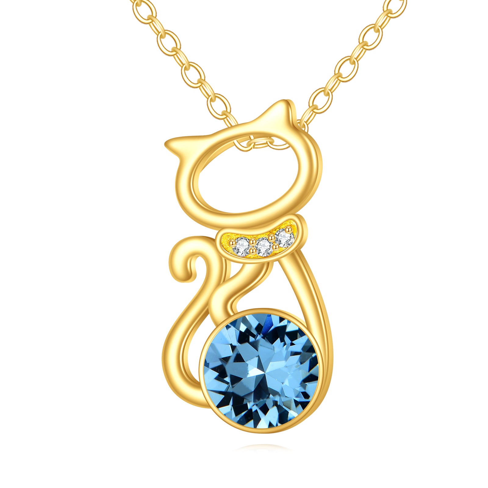 14K Gold Personalized Birthstone Cat Necklace for Women