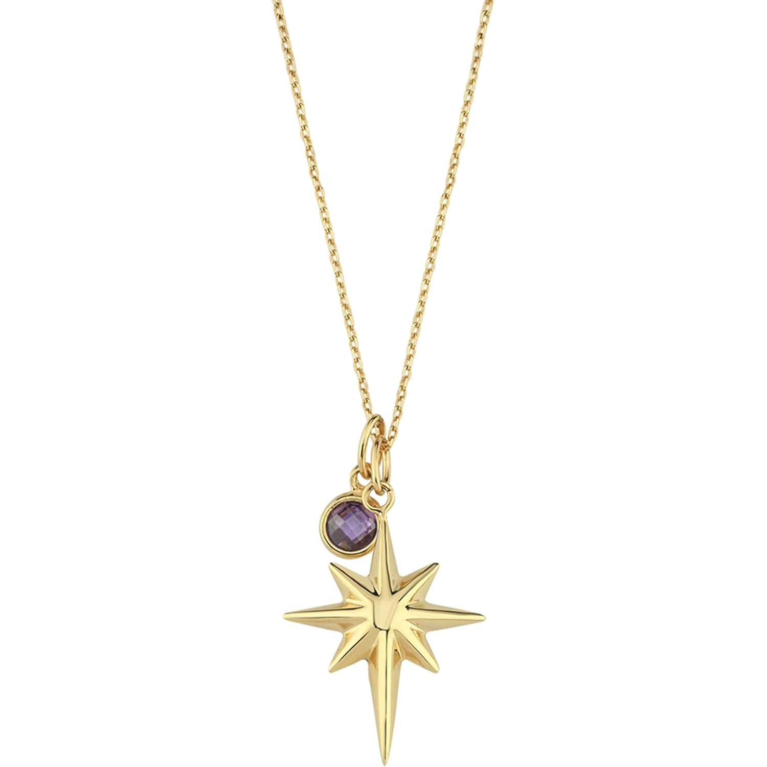 14K Gold Personalized Birthstone Compass Pendant Necklace
