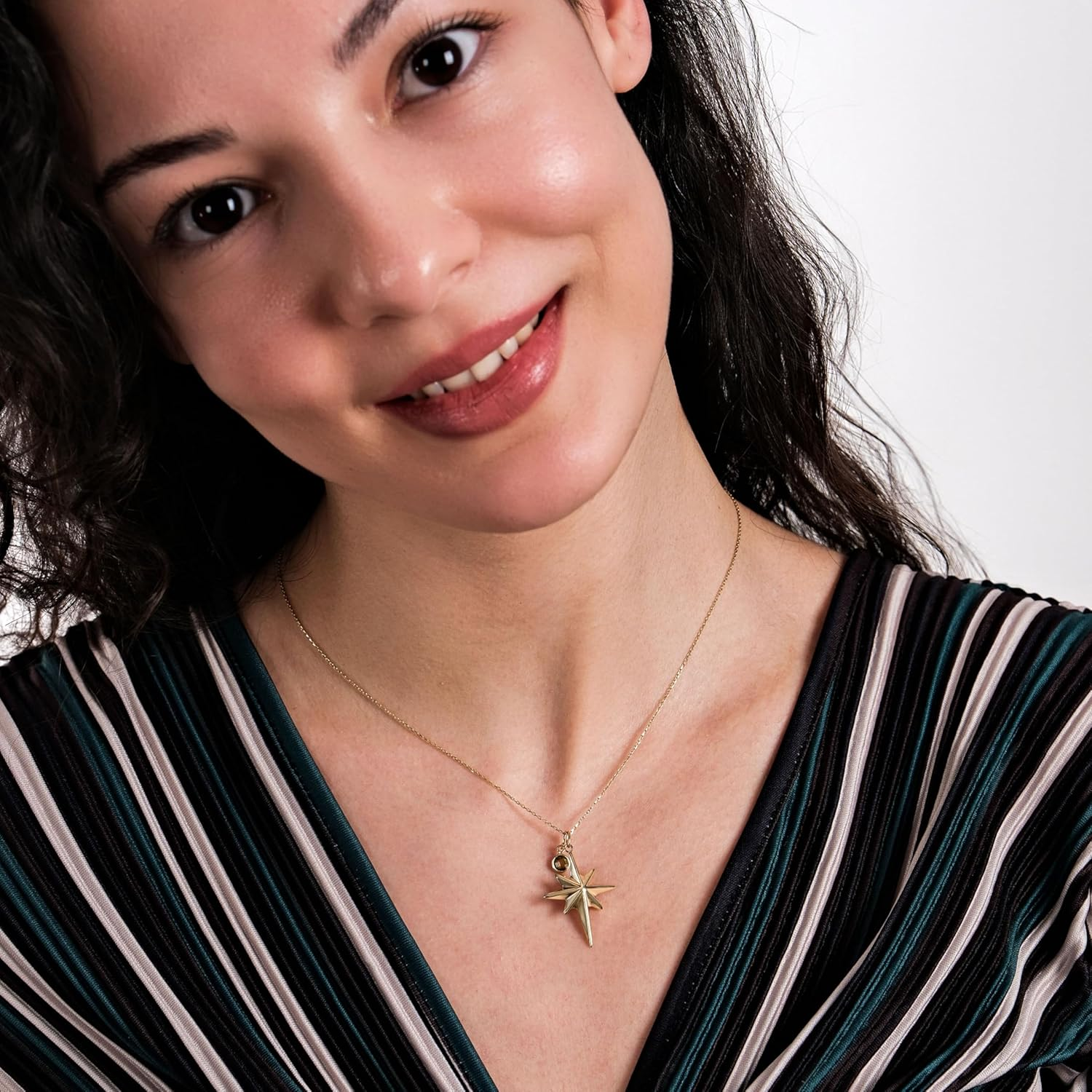 14K Gold Personalized Birthstone Compass Pendant Necklace