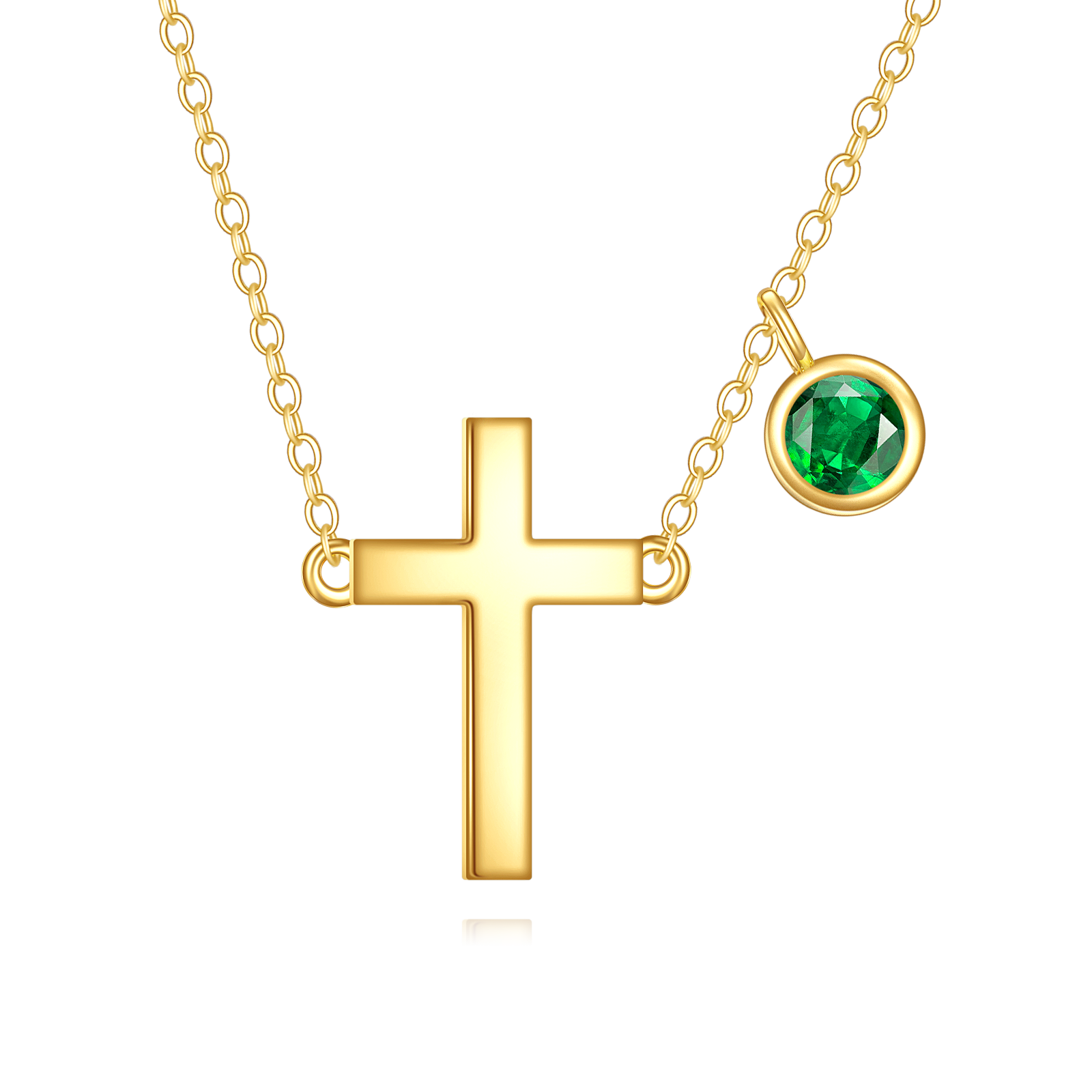 14K Gold Cubic Zirconia Personalized Birthstone & Cross Pendant Necklace