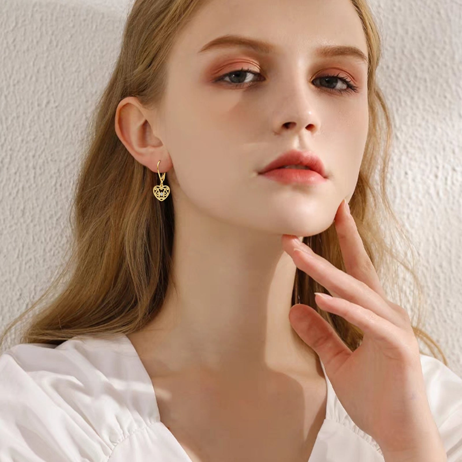 14K Gold Personalized Birthstone Flowers Heart Lever-back Earrings for Women