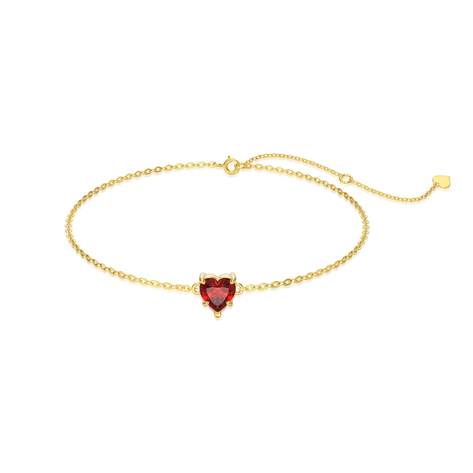 14K Gold Cubic Zirconia Personalized Birthstone & Heart Charm Bracelet