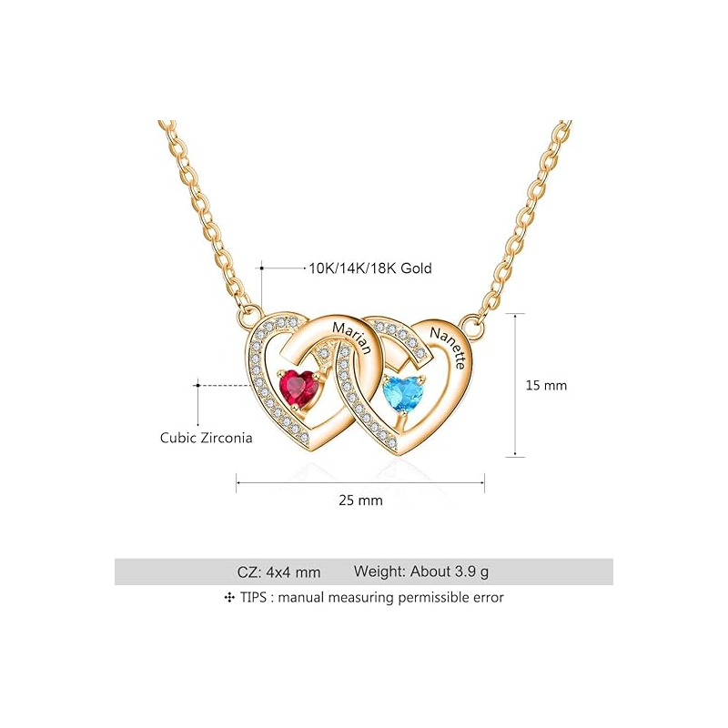 Gold Vermeil Cubic Zirconia Personalized Birthstone Name Heart With Heart Necklace