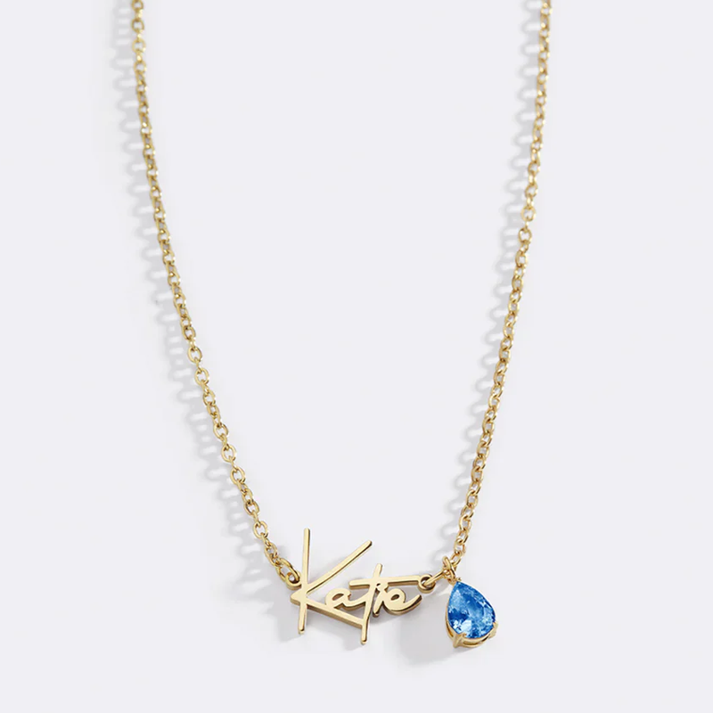 Sterling Silver with Yellow Gold Plated Personalized Birthstone Name Pendant Necklace