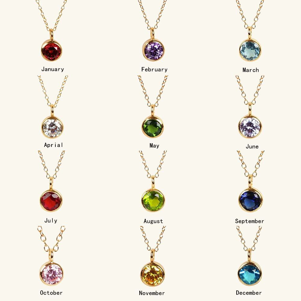 14K Gold Cubic Zirconia Personalized Birthstone Pendant Necklace