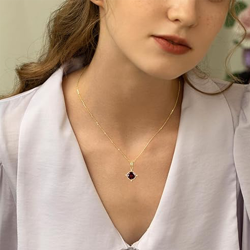 14K Gold Cubic Zirconia Personalized Birthstone Pendant Necklace