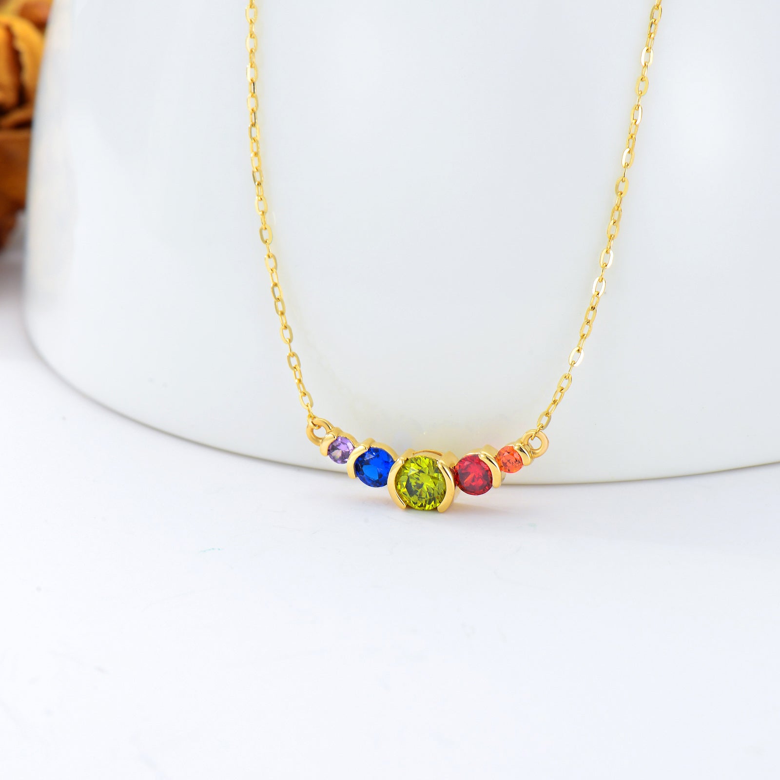 14K Gold Cubic Zirconia Personalized Birthstone Pendant Necklace