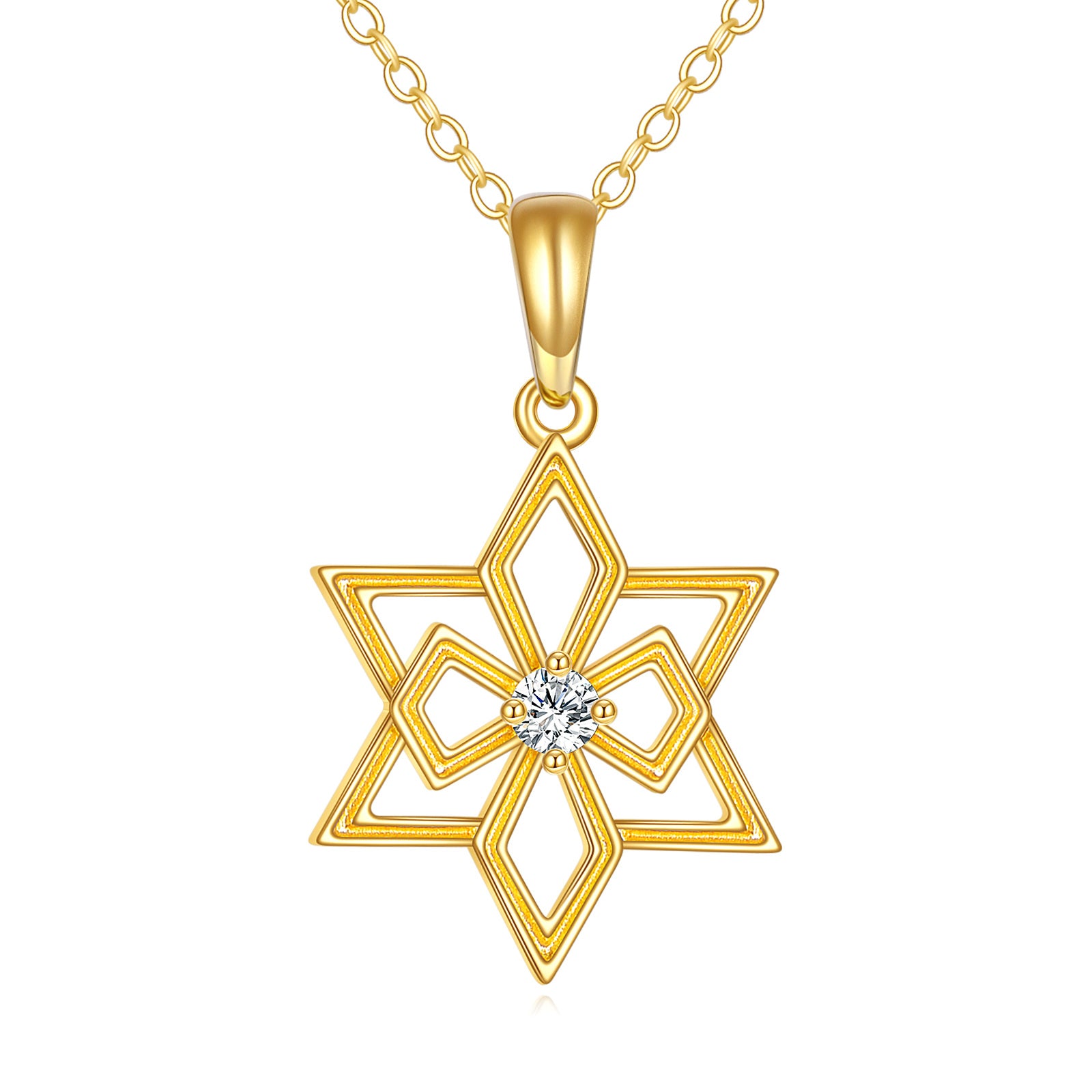 14K Gold Personalized Birthstone Star Of David Necklace for Women