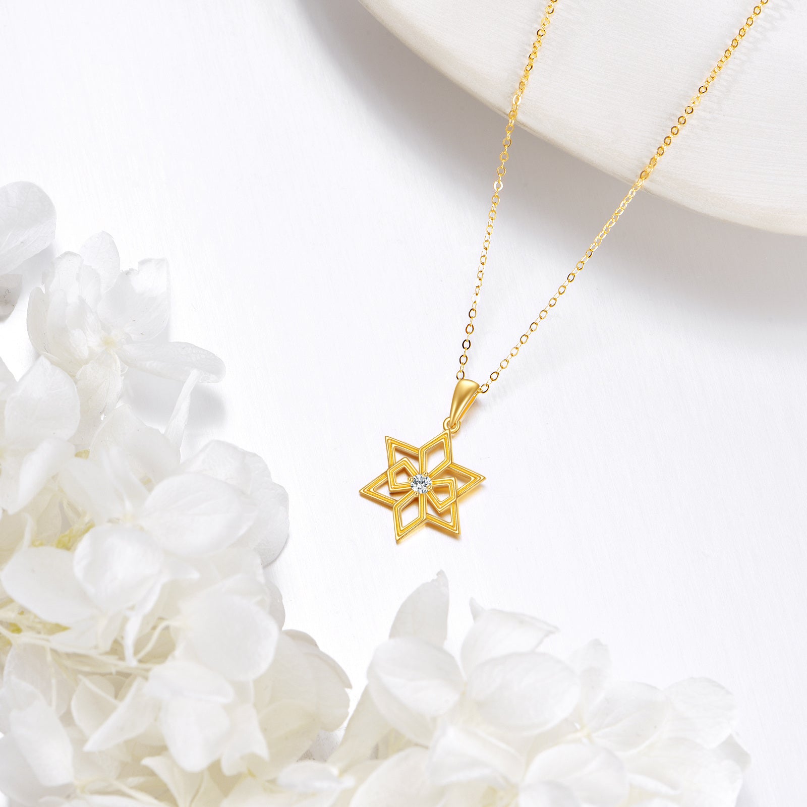 14K Gold Personalized Birthstone Star Of David Necklace for Women