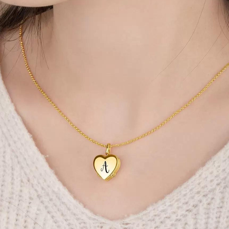 Gold Vermeil Personalized Engraving Four Leaf Clover Heart Photo Locket Necklace