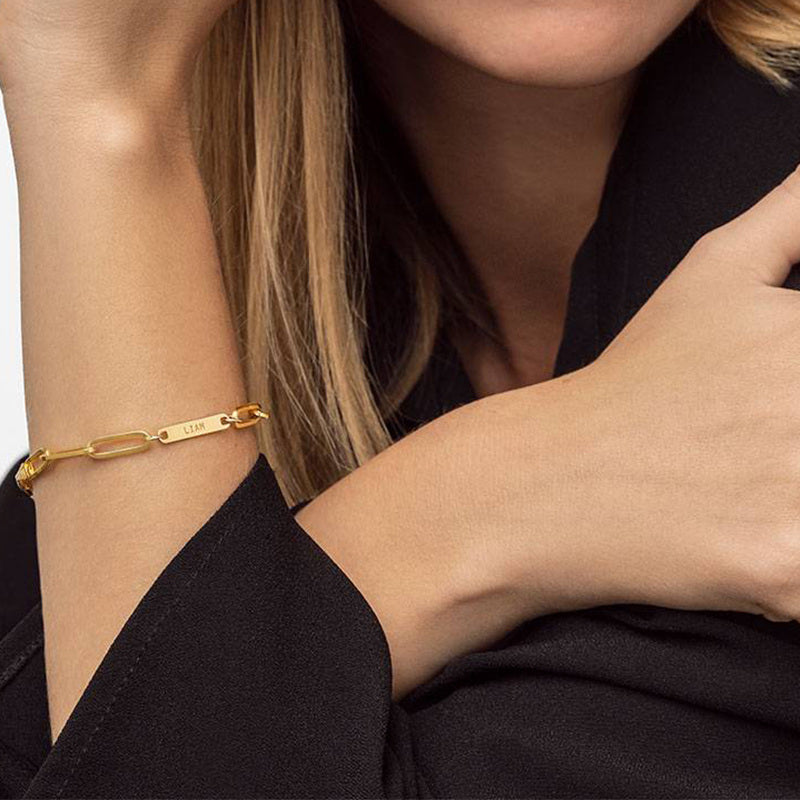 14K Gold Personalized Engraving Identification Bracelet for Women