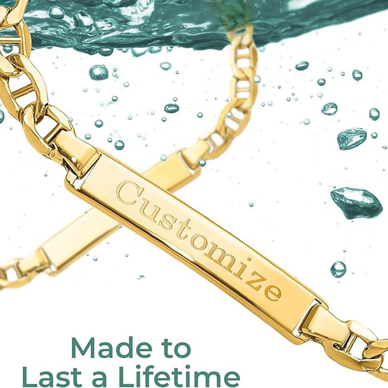 14K Gold Personalized Engraving Identification Bracelet for Women