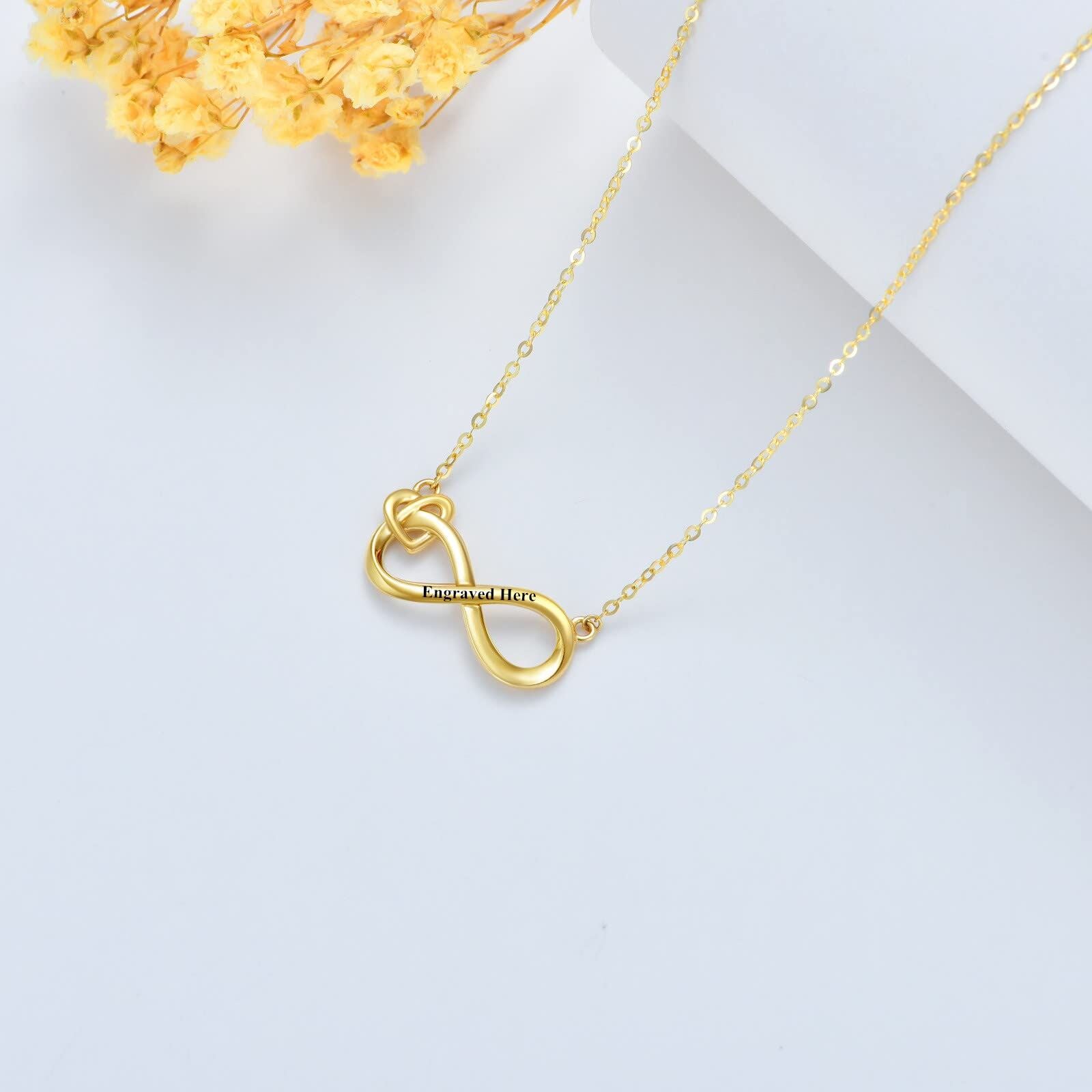 14K Gold & Personalized Engraving Infinite Symbol Pendant Necklace