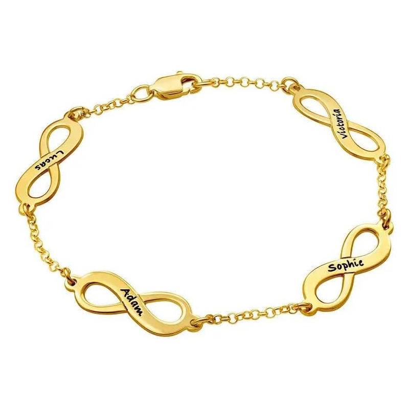 14K Gold Personalized Engraving & Infinity Symbol Charm Bracelet for Women