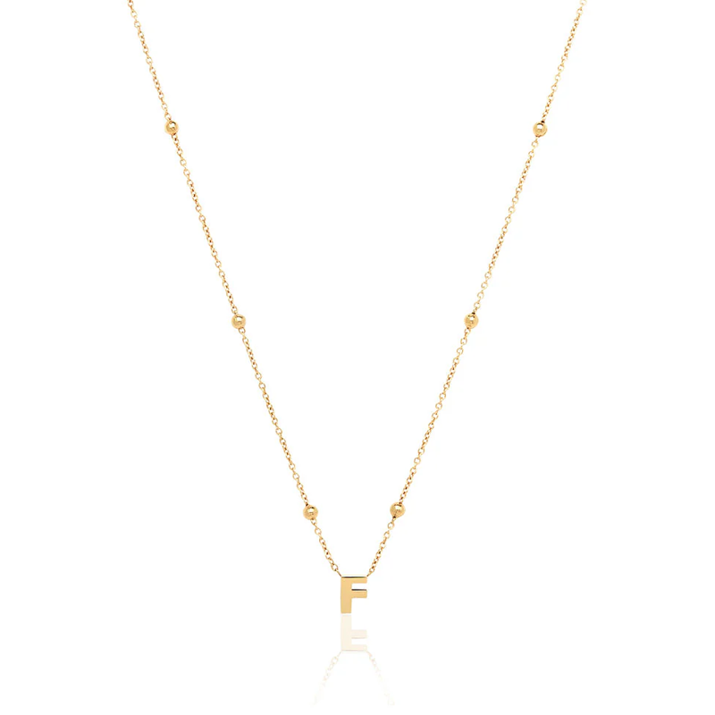 14K Gold Personalized Initial Bead Necklace fpr Women