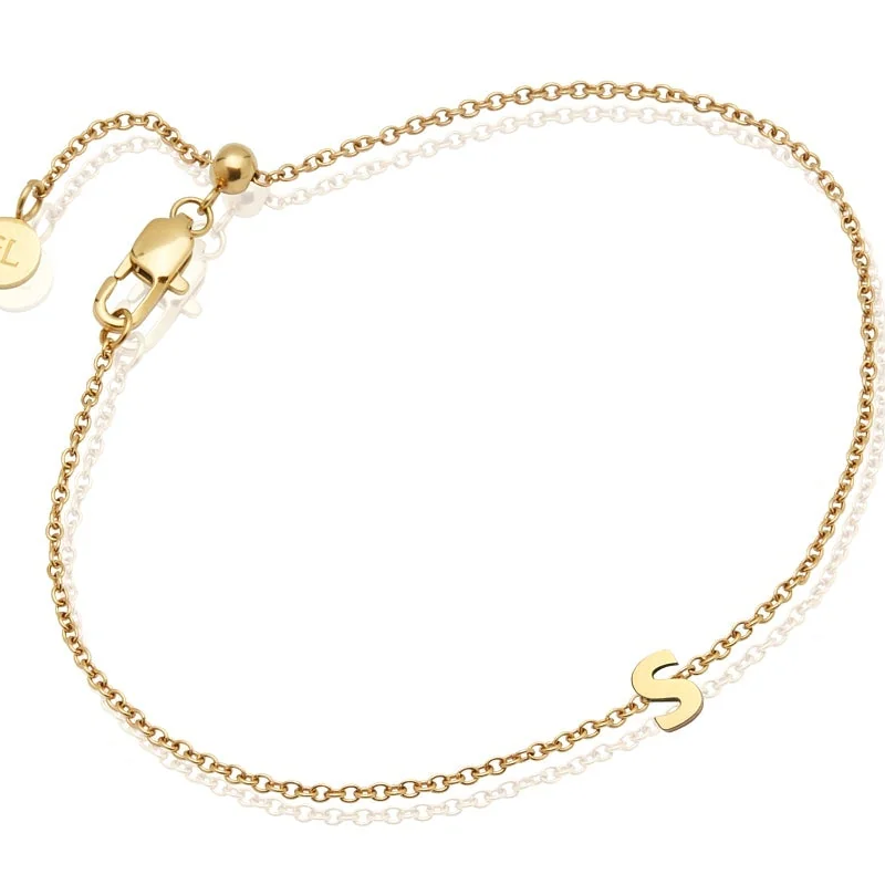 14K Gold Personalized Initial Charm Bracelet for Women