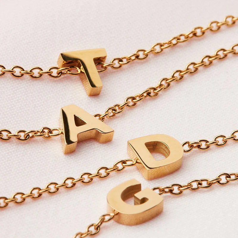 14K Gold Personalized Initial Charm Bracelet for Women