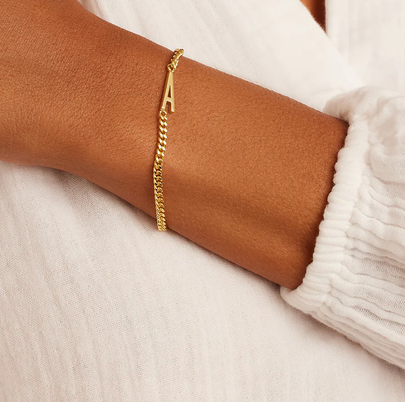 Sterling Silver with Yellow Gold Plated Personalized Initial Letter Charm Bracelet