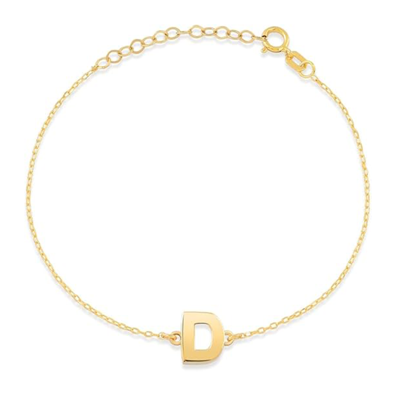 14K Gold Personalized Initial Letter Charm Bracelet for Women