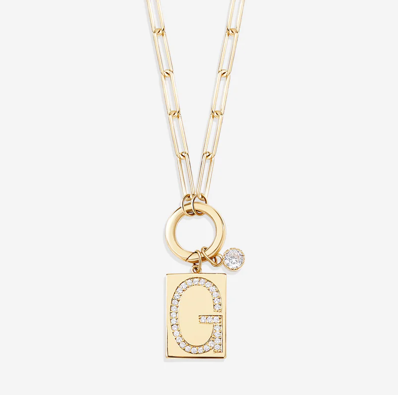 Sterling Silver with Yellow Gold Plated Cubic Zirconia Personalized Initial Letter Pendant Necklace