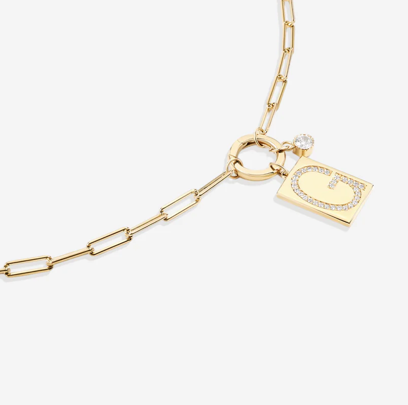 Sterling Silver with Yellow Gold Plated Cubic Zirconia Personalized Initial Letter Pendant Necklace