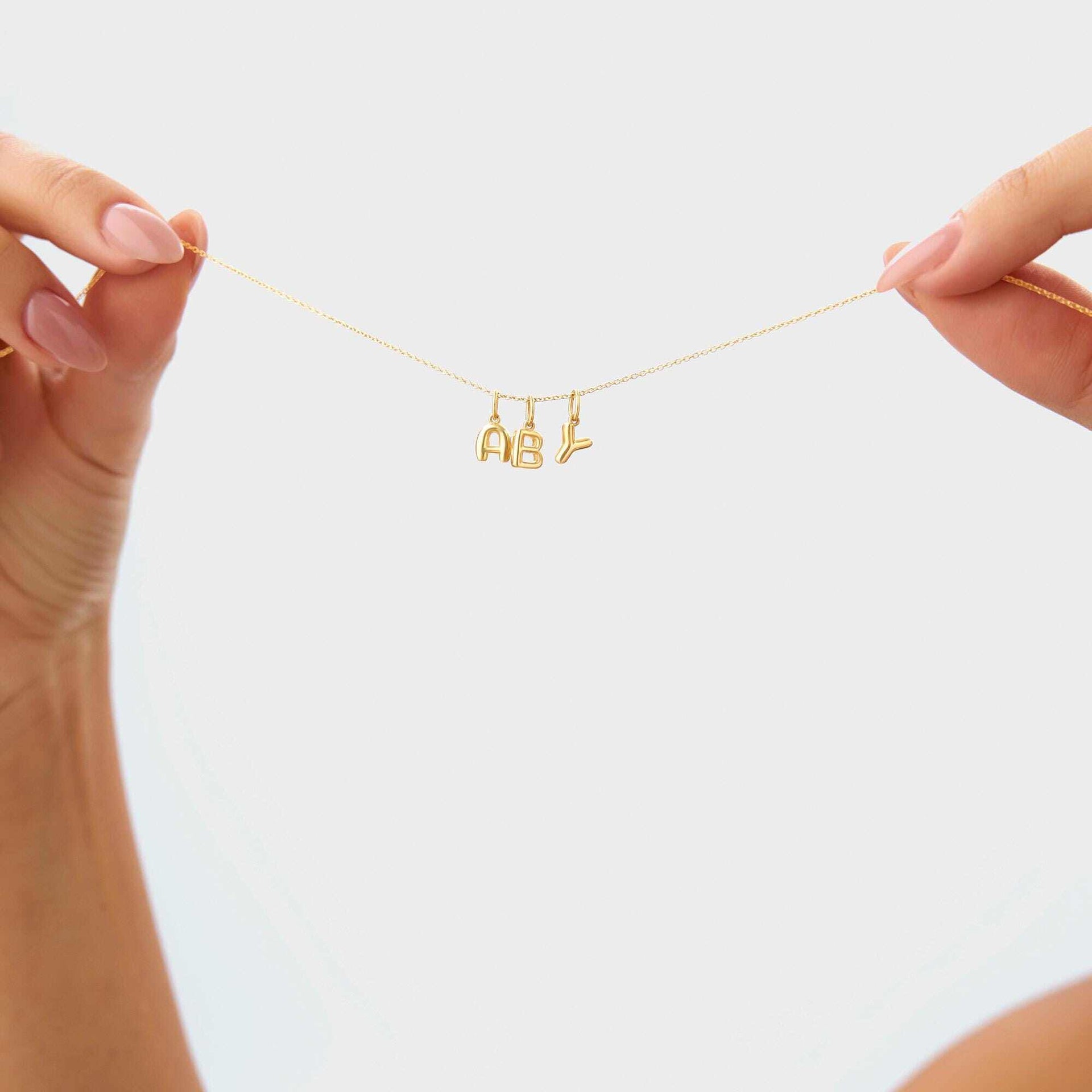 14K Gold Personalized Initial Letter Pendant Necklace For Women