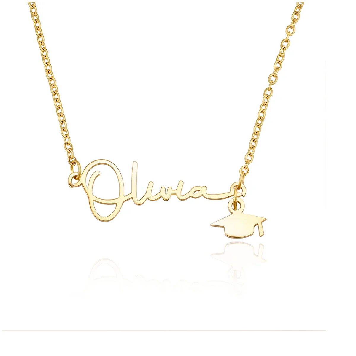 14K Gold Personalized Name Graduation Cap Necklace, High School College Class of 2025 Graduation Jewelry