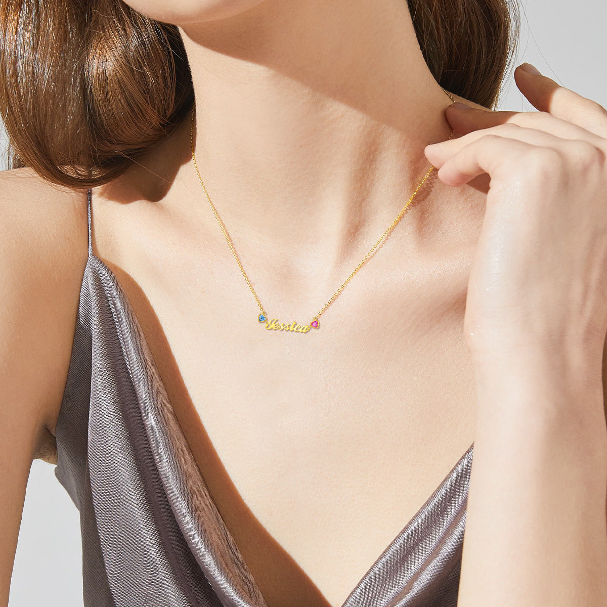 14K Gold Personalized Name Heart Birthstone Pendant Necklace