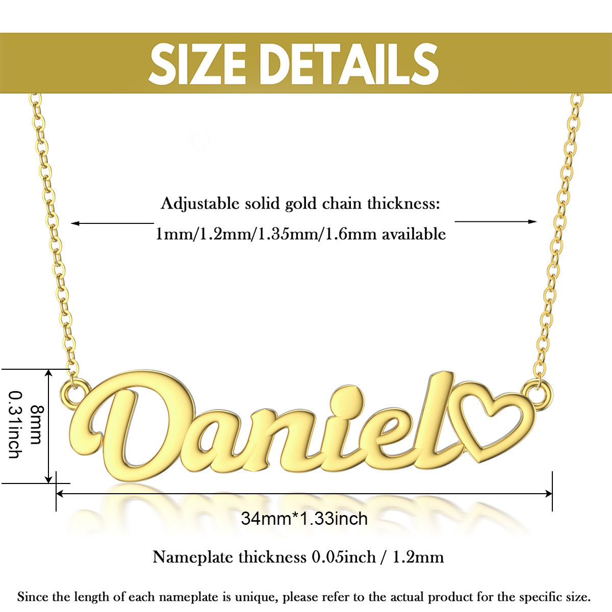 14K Gold Personalized Name Pendant Necklace with Heart